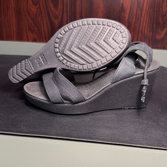 CROCS Black Wedge Sandals - Picture 3 of 6